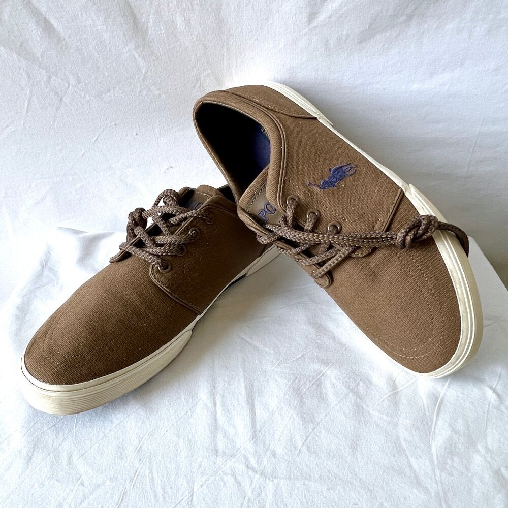 Polo Ralph Lauren Men’s Faxon Low Canvas Sneakers, Brown, Lace Up, Size 11 EC!